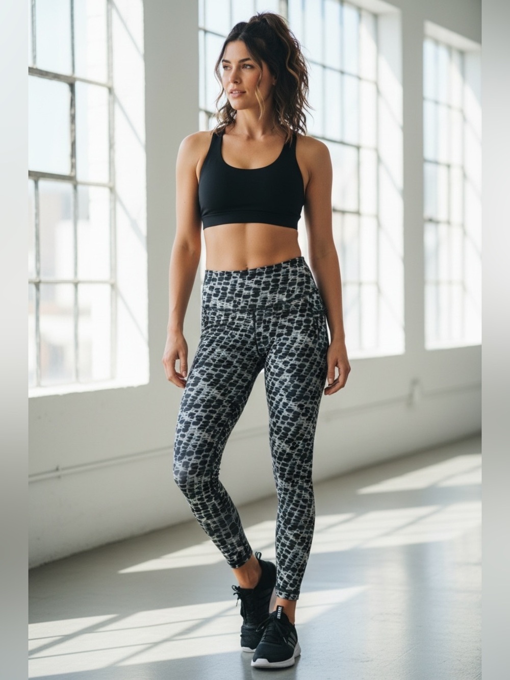 High-Waist Printed Leggings in Slate Green Pattern